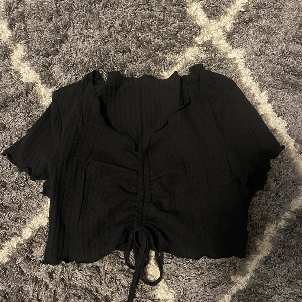 Drawstring Ruched Front Crop Tee black size L